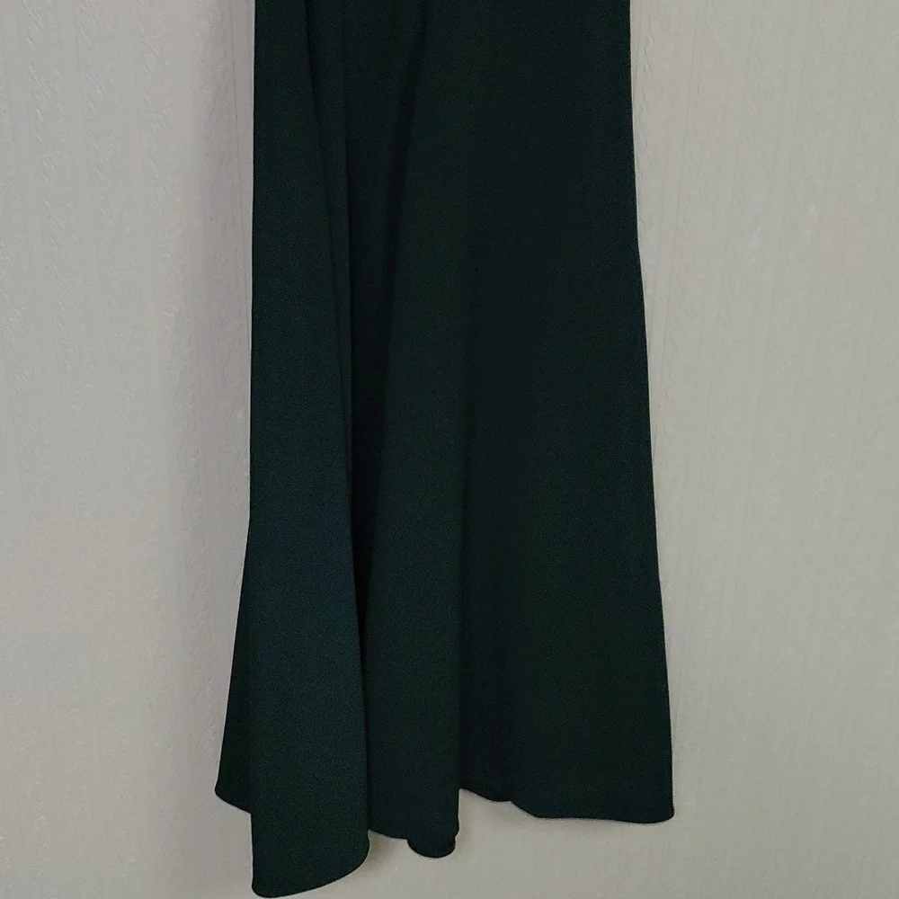 CALVIN KLEIN Elegant Emerald Green Belted Sleeveless Dress Gold Zipper Flowy - Picture 7 of 7